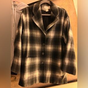Vintage Casual Corner Topper Gray Plaid Coat SZ Large *